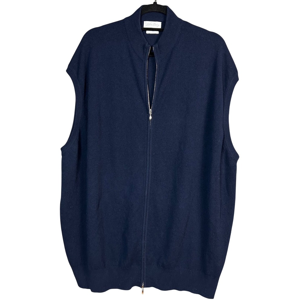 John Laing Sweater Vest Mens 3XLT Full Zip Blue 100% Cashmere Full Zip Scotland